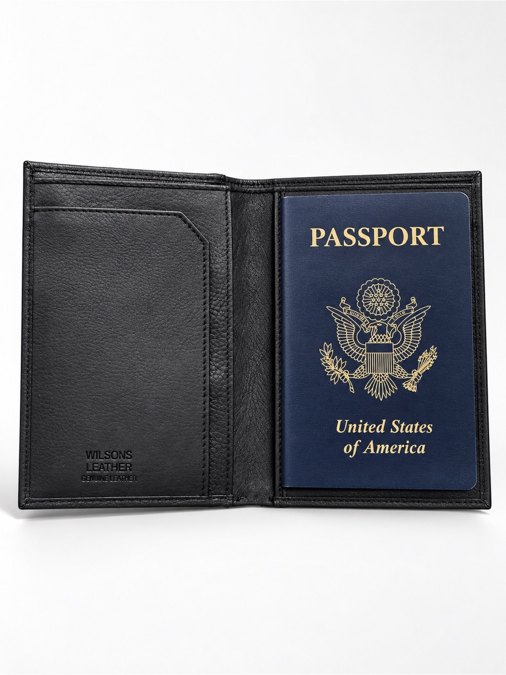 Wilsons Leather Black Leather Passport Cover with Card Slots